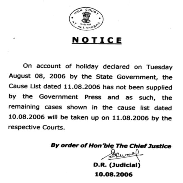 Remaining cases shown in the cause list dated 10.08.2006 will be taken up on 11.08.2006